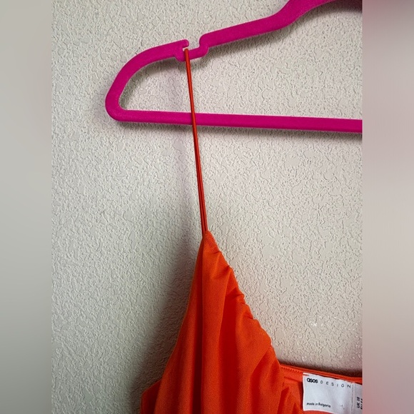 NWT ASOS Coral Orange Mesh Overlay Empire Waist Skater Maxi Dress 14 - Picture 5 of 13